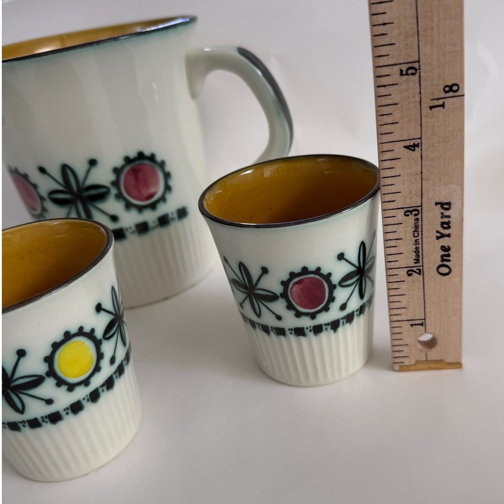 Rare Vtg 1950s Royal Goedewaagen Holland Pitcher 3 Cups Set Mid‎ Century Floral - Picture 11 of 13